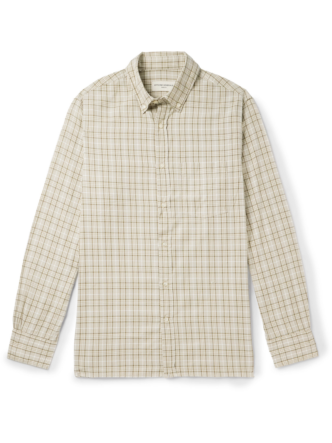 Officine Generale Button-down Collar Checked Organic Cotton-twill Shirt In Neutrals