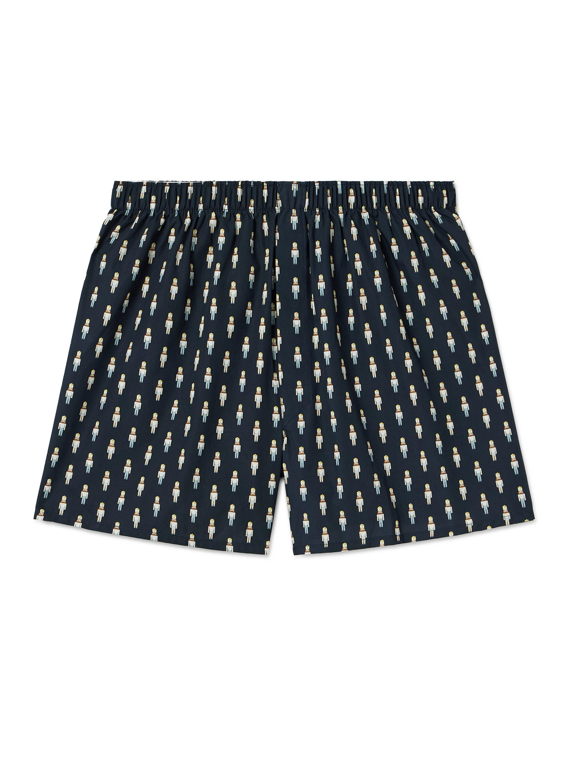 Sunspel Printed Cotton Boxer Shorts In Blue