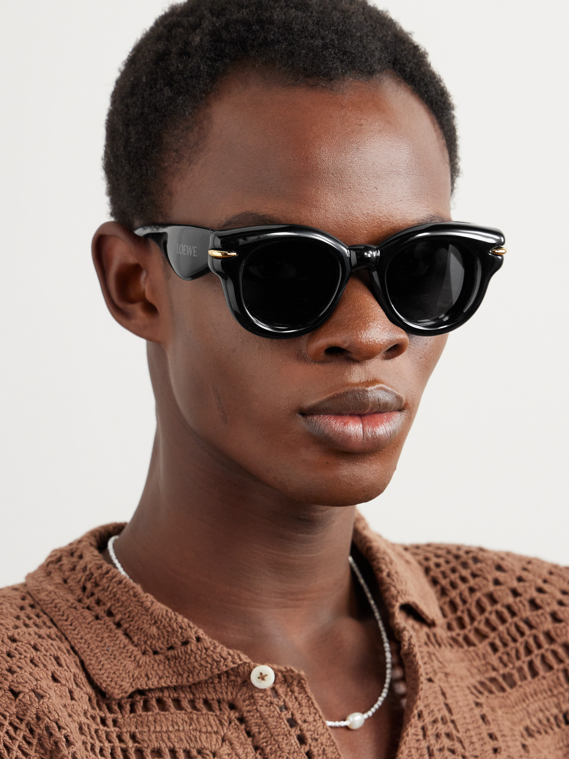 Shop Loewe Inflated Round-frame Acetate Sunglasses In Black