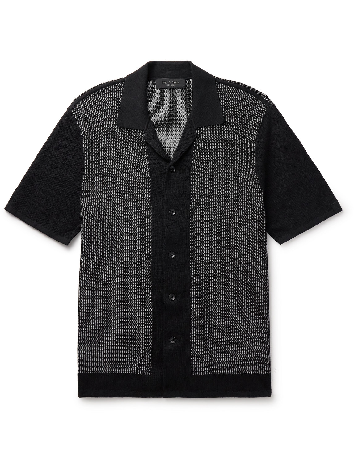 Shop Rag & Bone Harvey Camp-collar Jacquard-knit Cotton-blend Shirt In Black