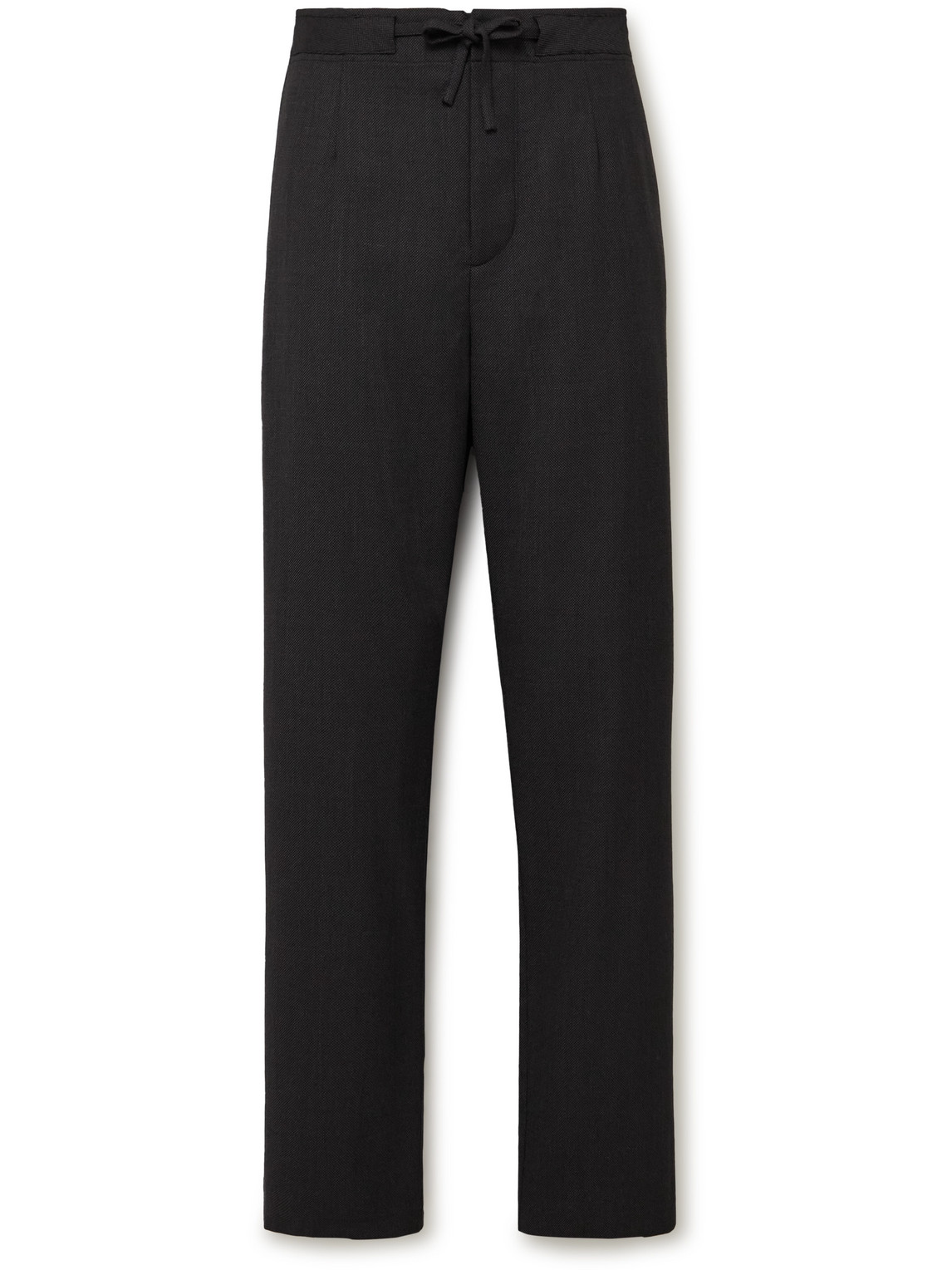 Rag & Bone Bradford Straight-leg Wool-blend Piqué Drawstring Trousers In Black