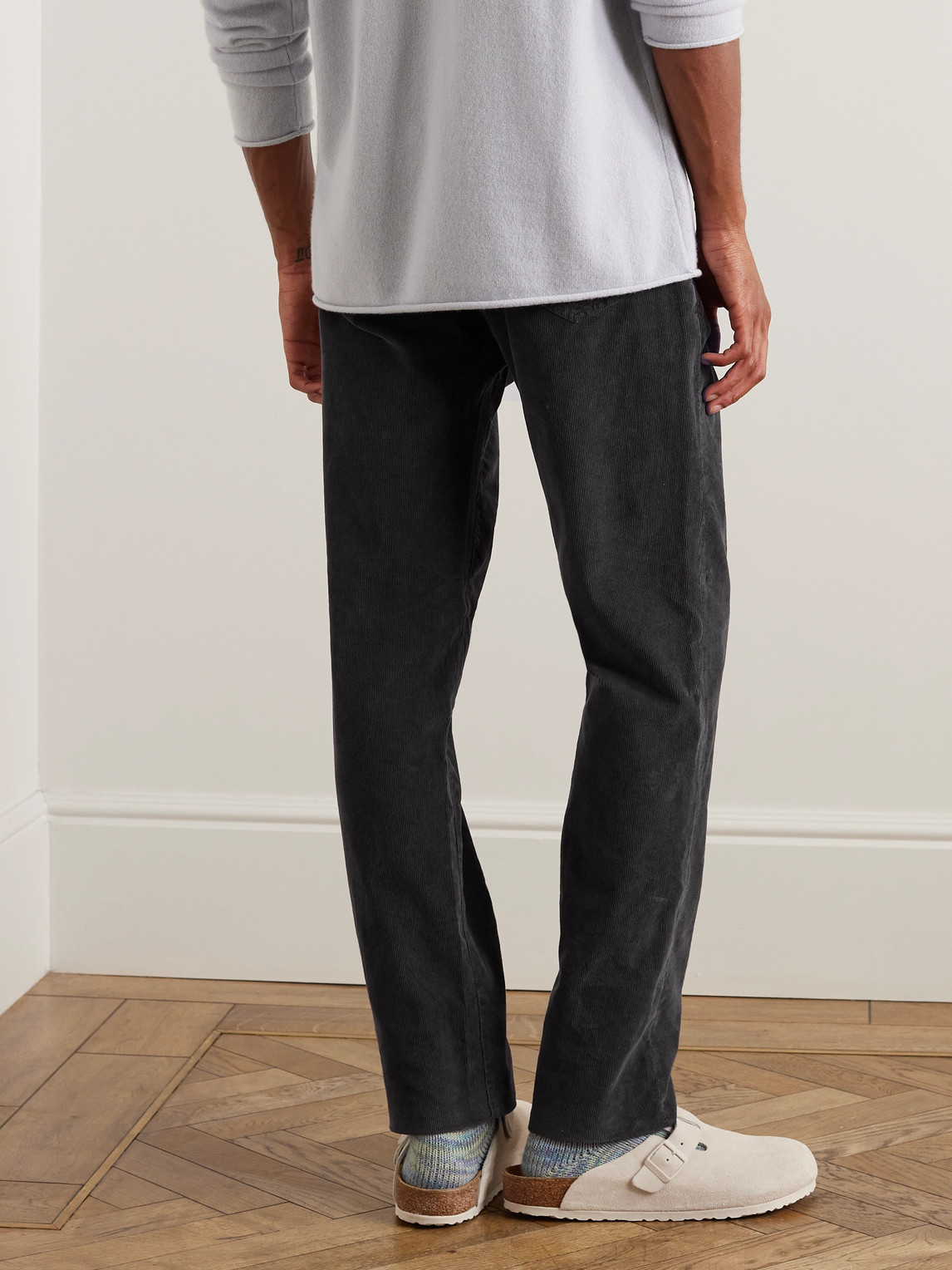 James Perse Slim-fit Straight-leg Stretch Cotton-blend Corduroy Trousers In Gray