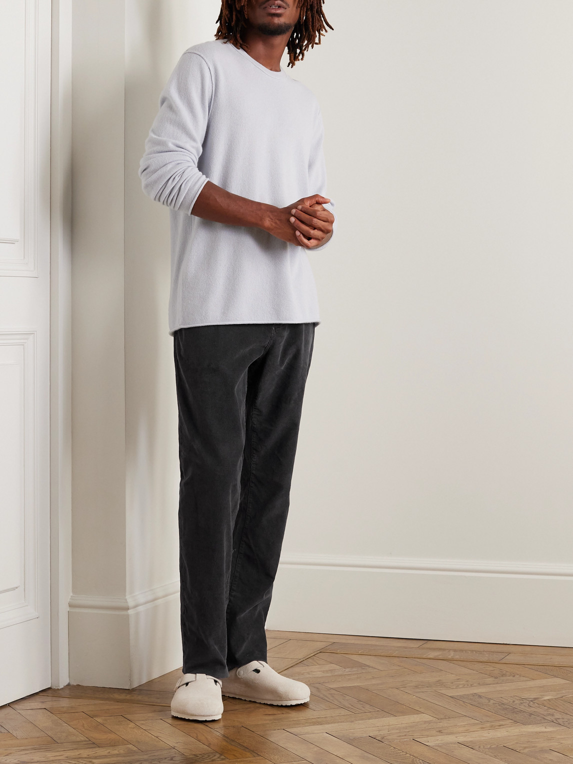 Shop James Perse Slim-fit Straight-leg Stretch Cotton-blend Corduroy Trousers In Gray