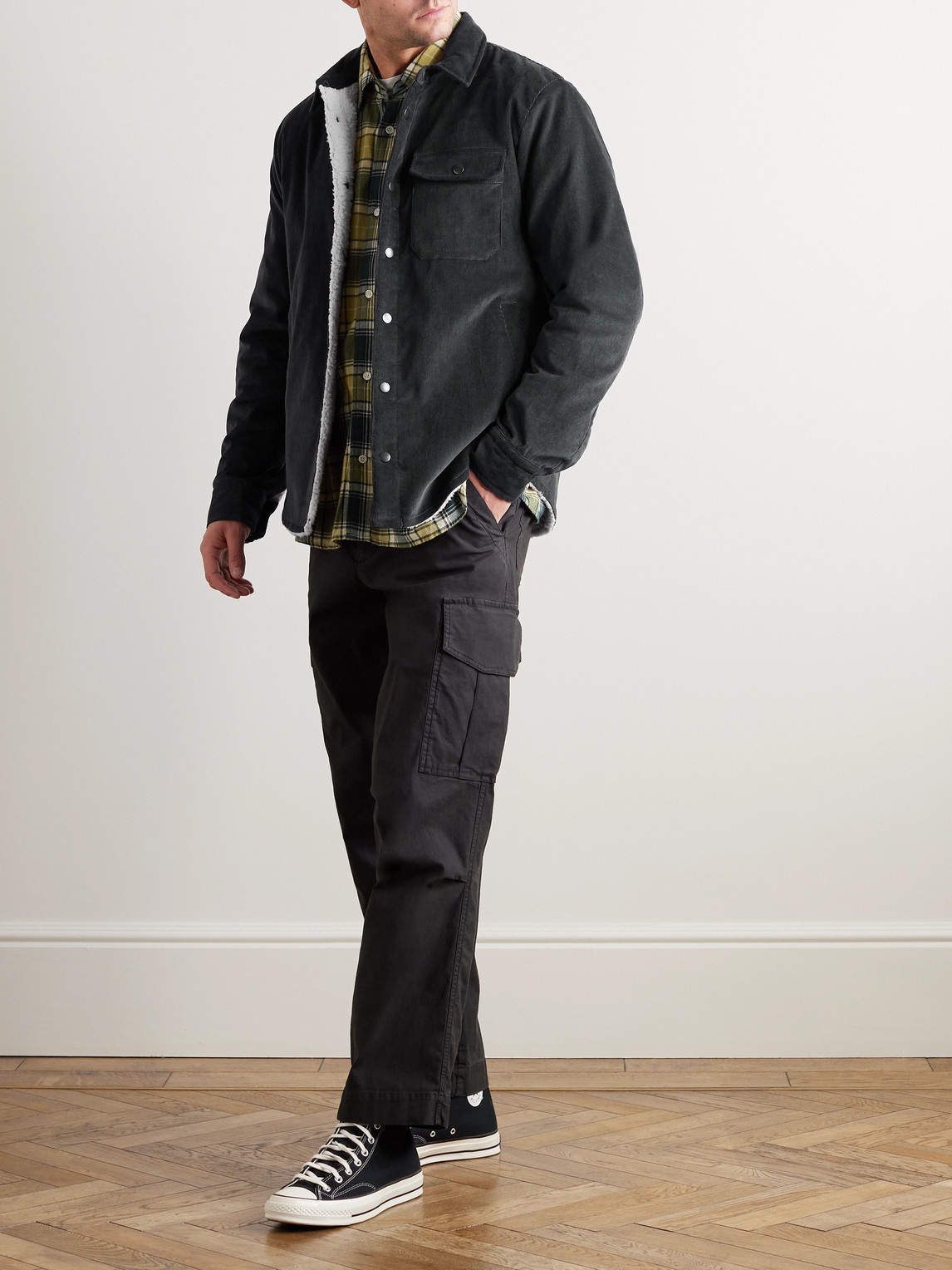 James Perse Fleece-lined Cotton-blend Corduroy Jacket In Black