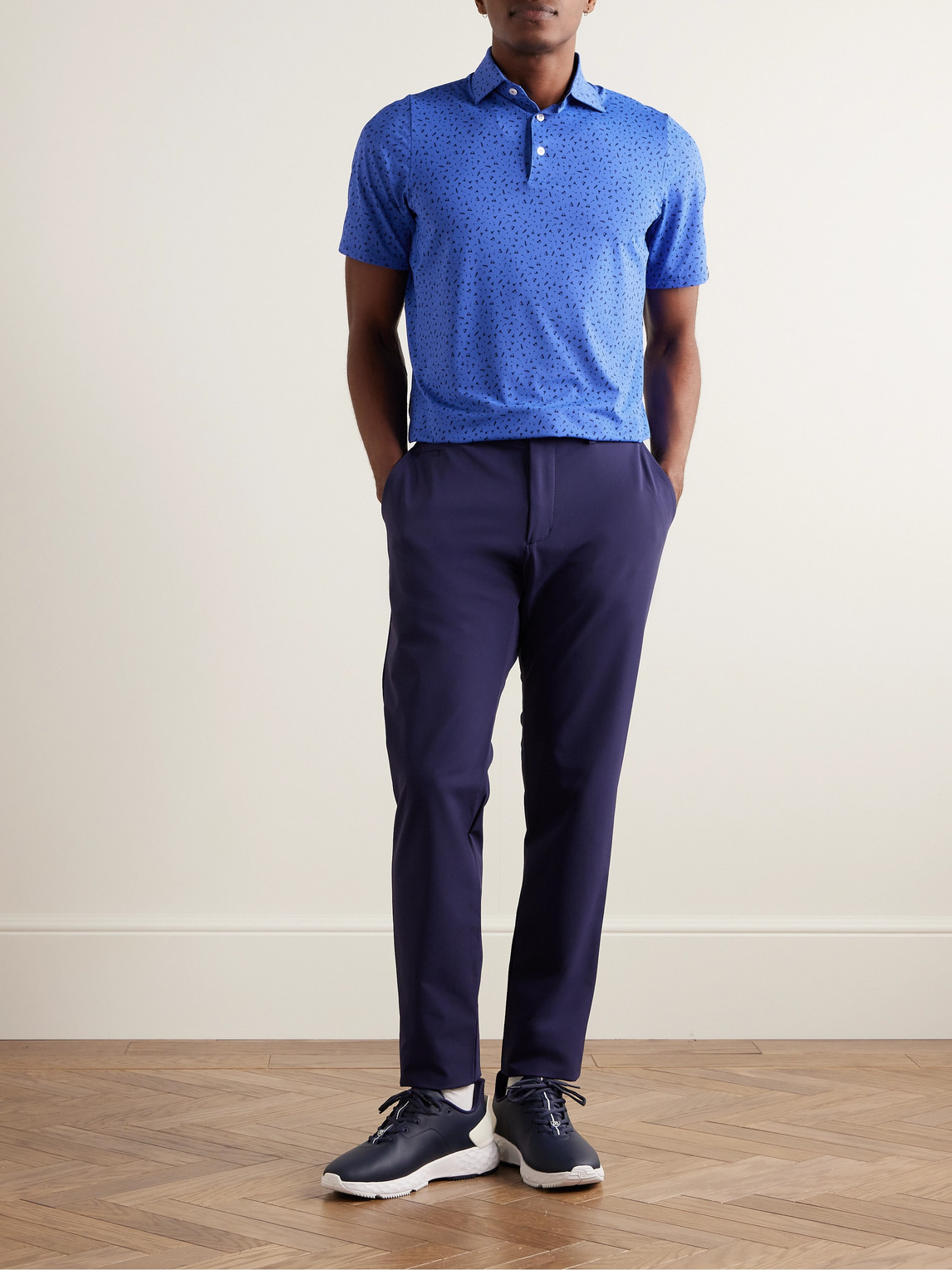 Shop Kjus Golfer Printed Stretch-jersey Golf Polo Shirt In Blue