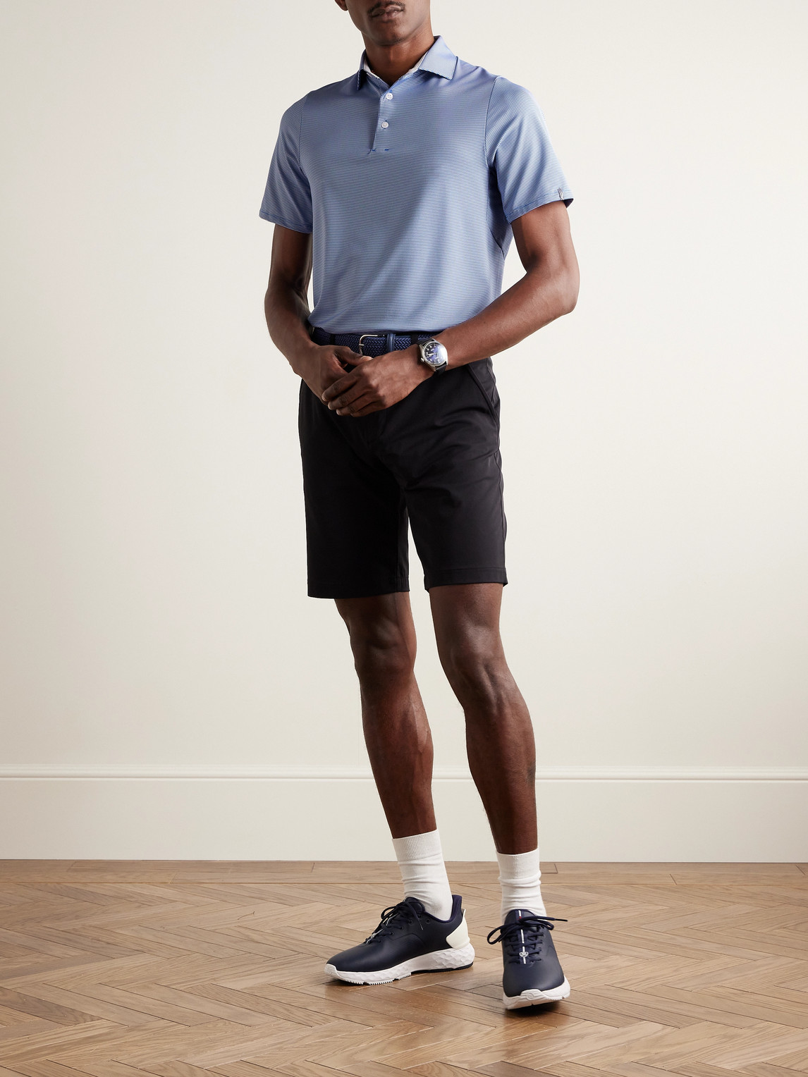 Shop Kjus Soren Slim-fit Striped Stretch-jersey Golf Polo Shirt In Blue