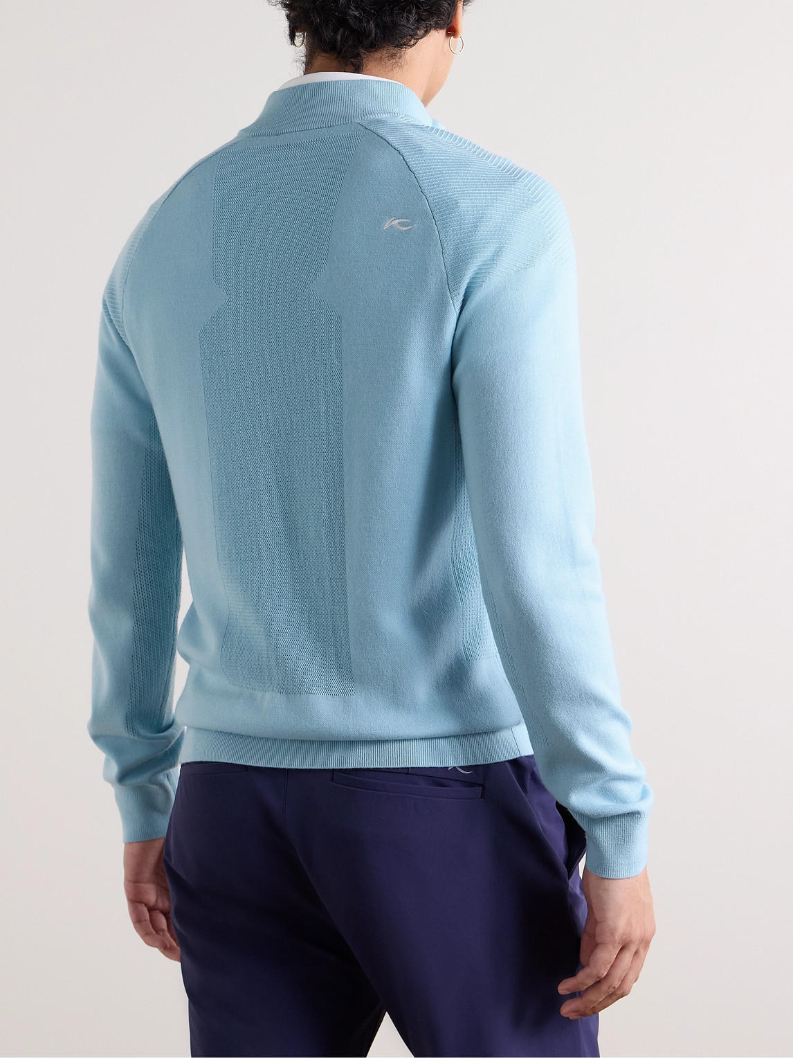 Shop Kjus Kulm Merino Wool-blend Half-zip Golf Sweater In Blue