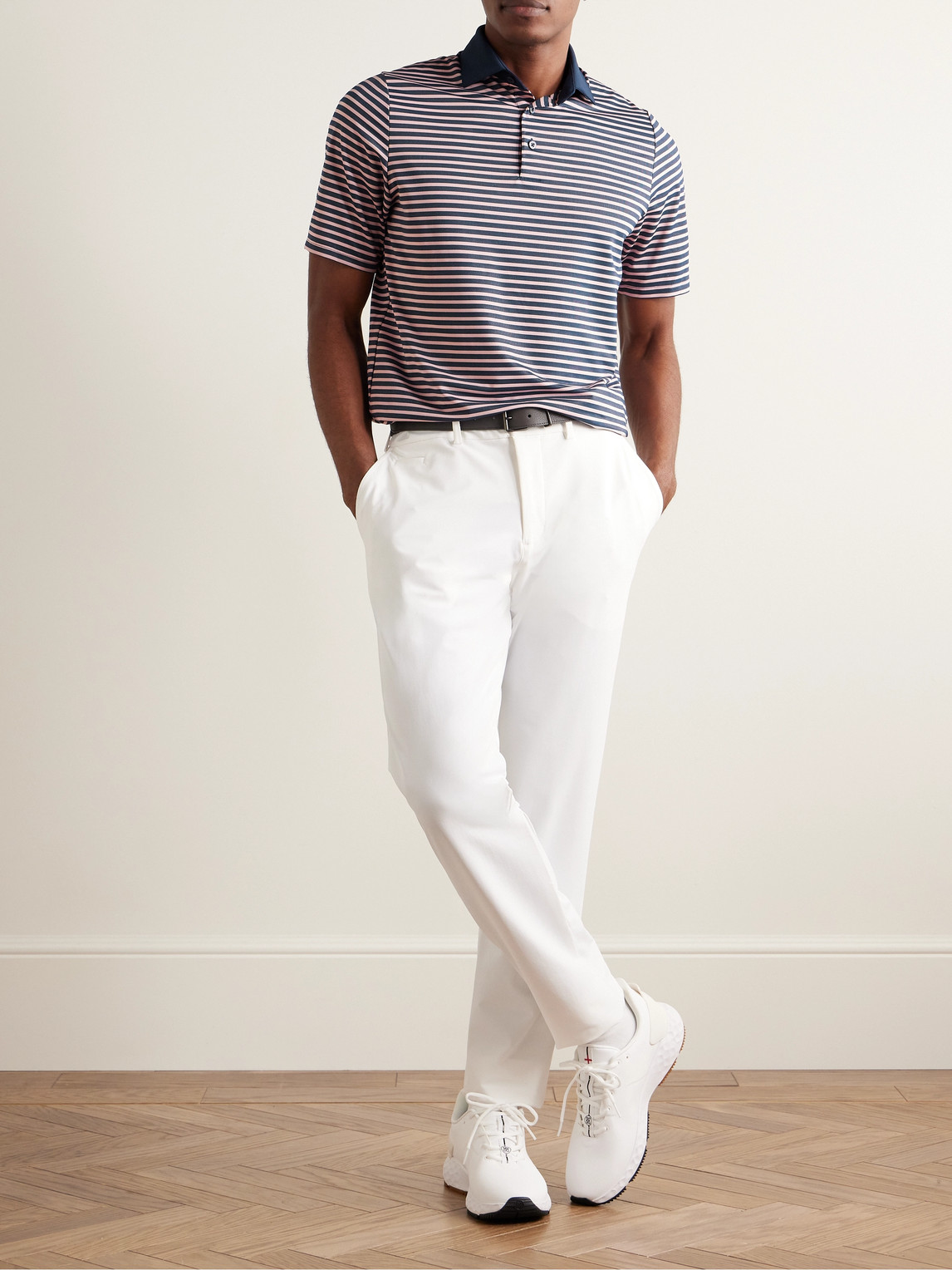 Shop Kjus Luis Grosgrain-trimmed Stretch-mesh Golf Polo Shirt In Blue