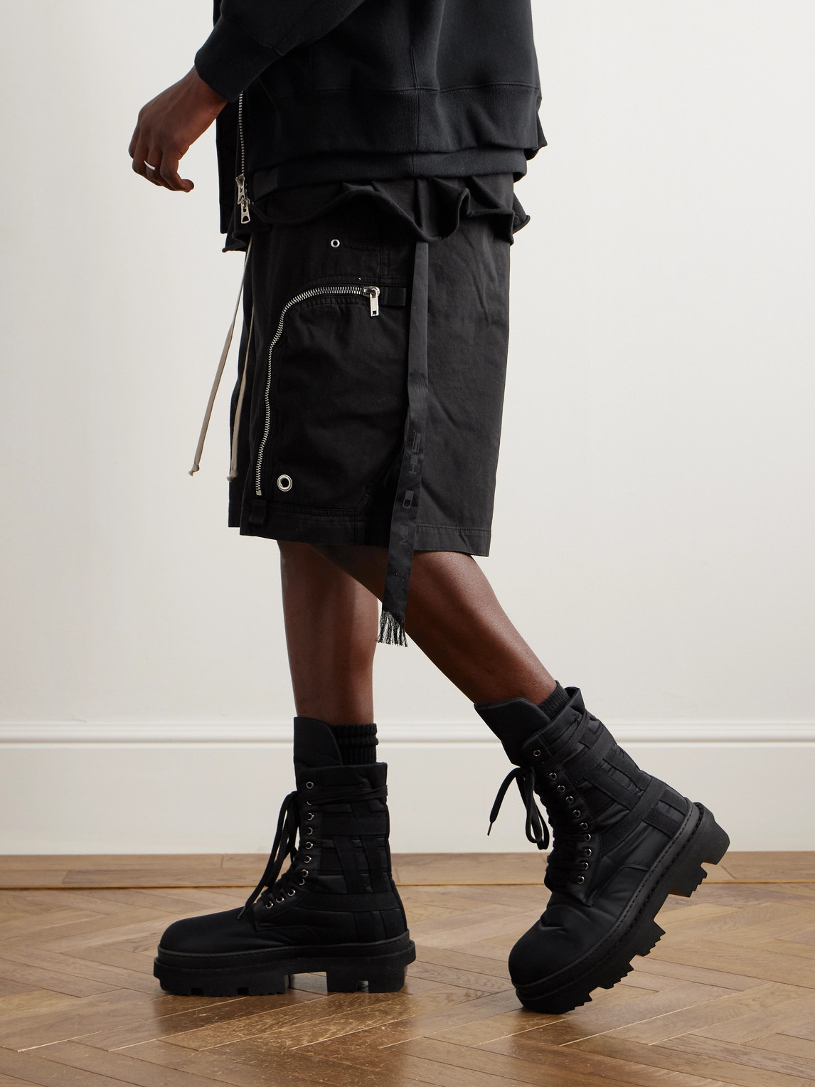 Shop Rick Owens Drkshdw Army Megatooth Canvas And Shell Lace-up Boots In Black
