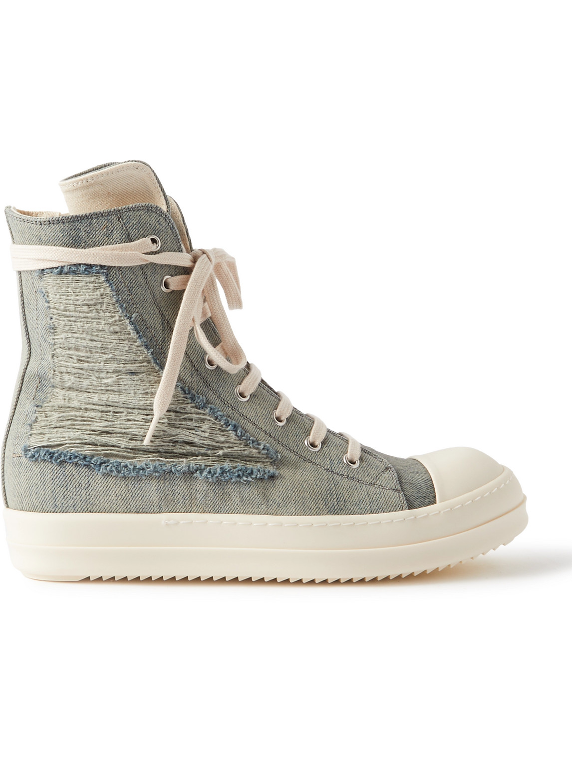 Shop Rick Owens Drkshdw Distressed Denim High-top Sneakers In Gray