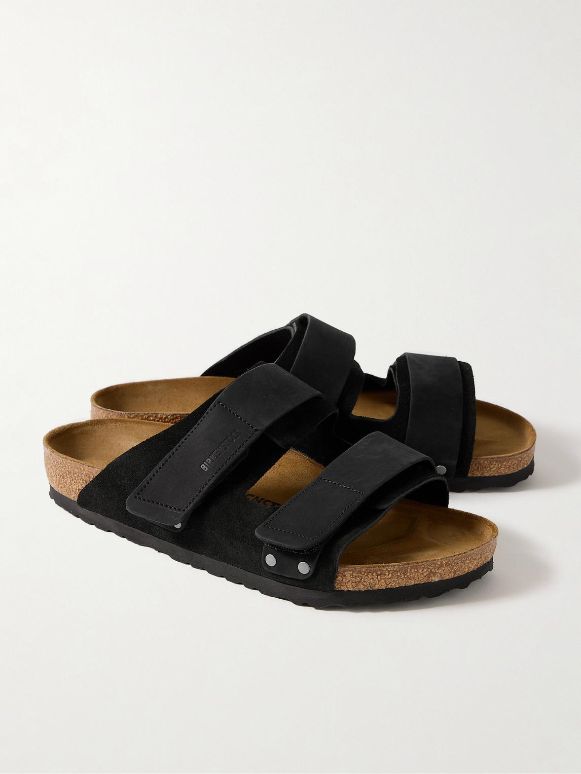 Shop Birkenstock Uji Nubuck-trimmed Suede Sandals In Black