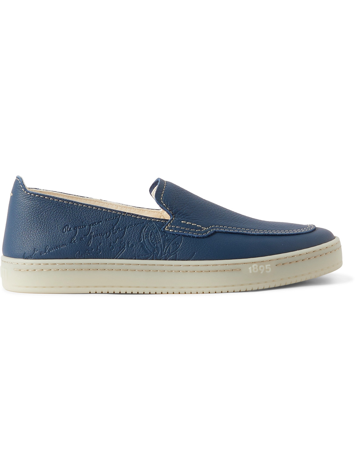 Berluti Eden Scritto Full-grain Leather Loafers In Blue