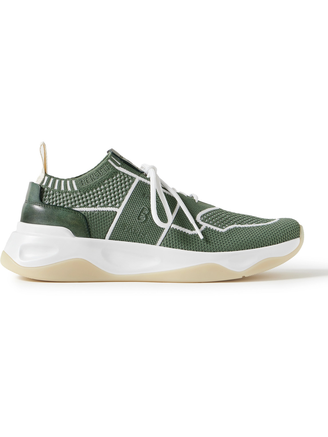 Berluti Shadow Venezia Leather-trimmed Stretch-knit Trainers In Green
