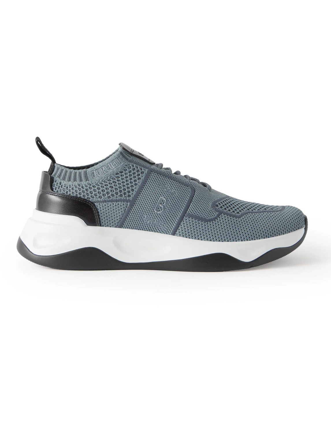 Berluti Shadow Leather-trimmed Stretch-knit Trainers In Grey