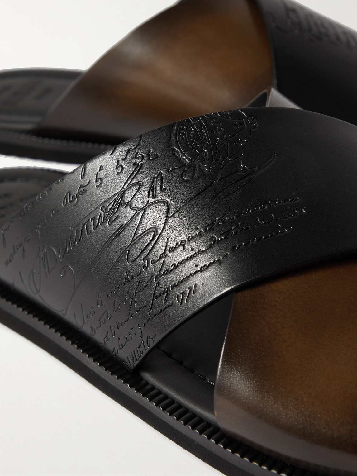 Shop Berluti Sifnos Scritto Venezia Leather Sandals In Brown
