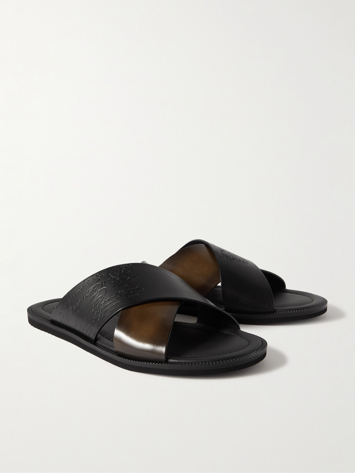 Shop Berluti Sifnos Scritto Venezia Leather Sandals In Brown
