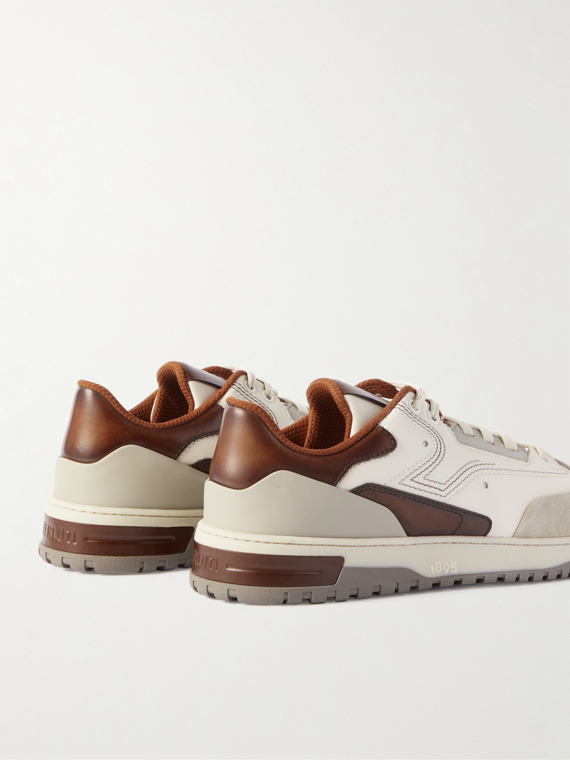 Shop Berluti Playoff Suede-trimmed Leather Sneakers In Neutrals