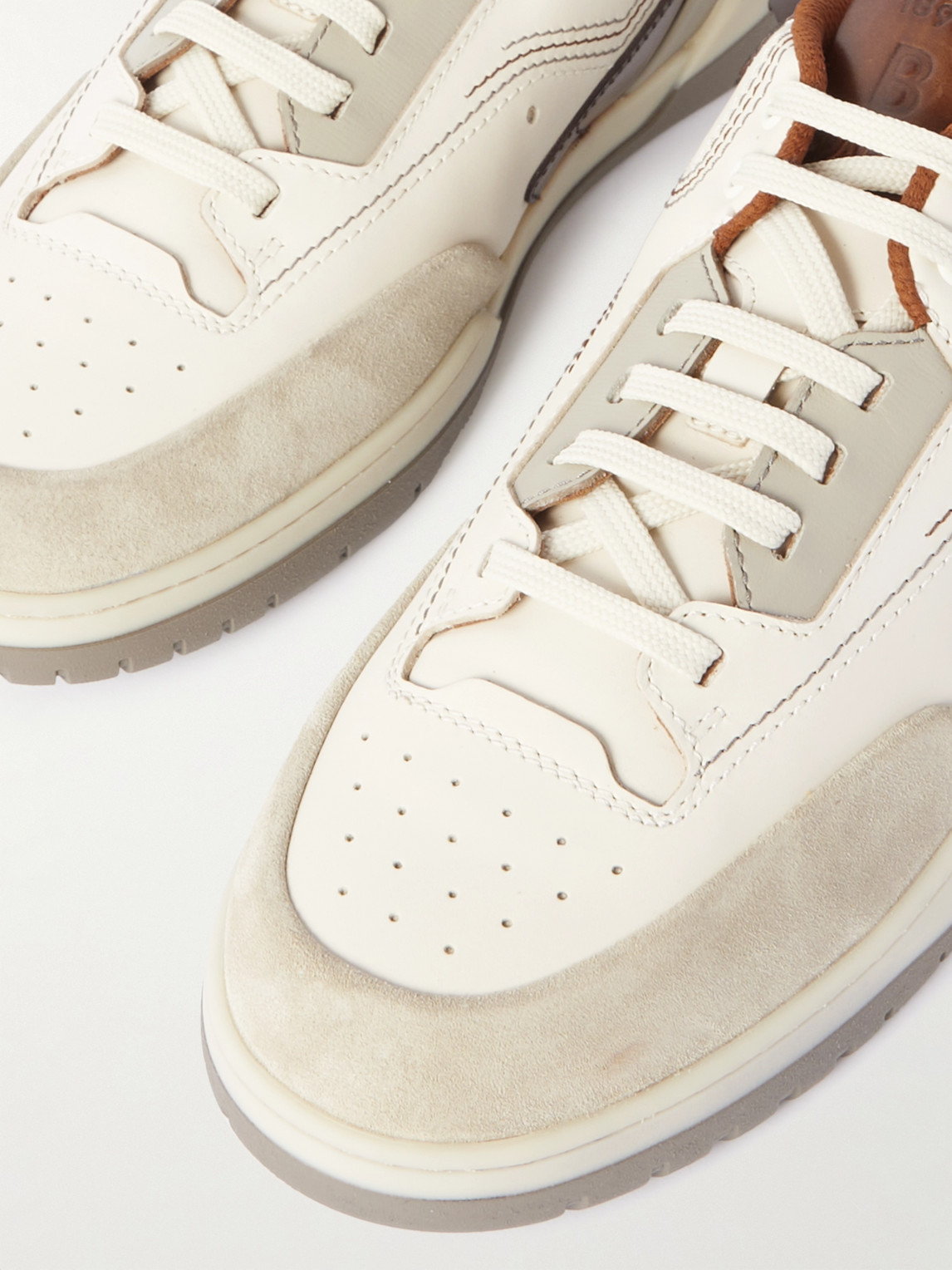 Shop Berluti Playoff Suede-trimmed Leather Sneakers In Neutrals