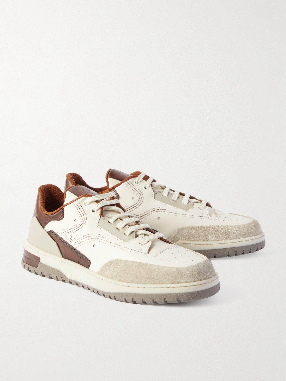 Shop Berluti Playoff Suede-trimmed Leather Sneakers In Neutrals