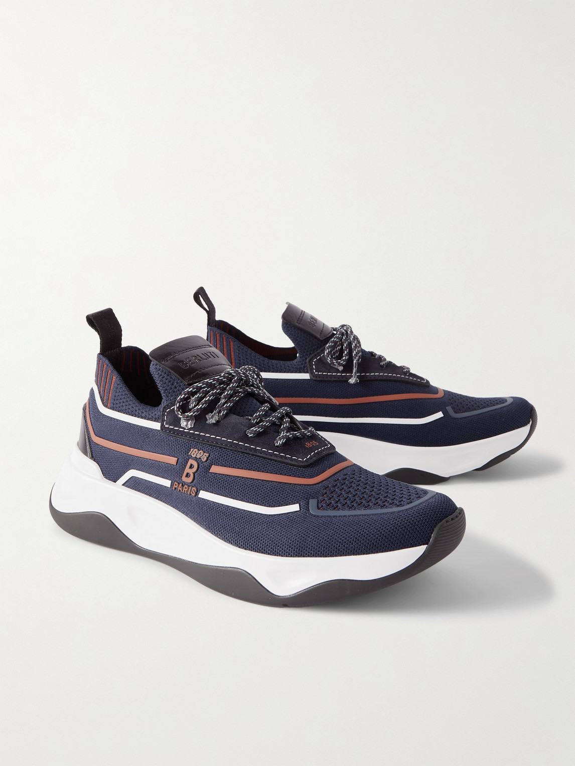 Shop Berluti Shadow Suede, Leather And Rubber-trimmed Stretch-knit Sneakers In Blue