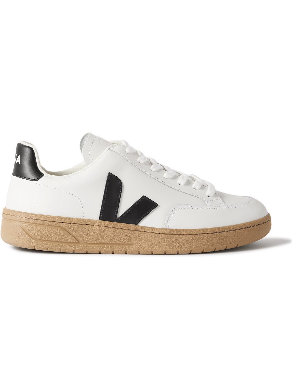 Shop Veja V-12 Rubber-trimmed Leather Sneakers In White