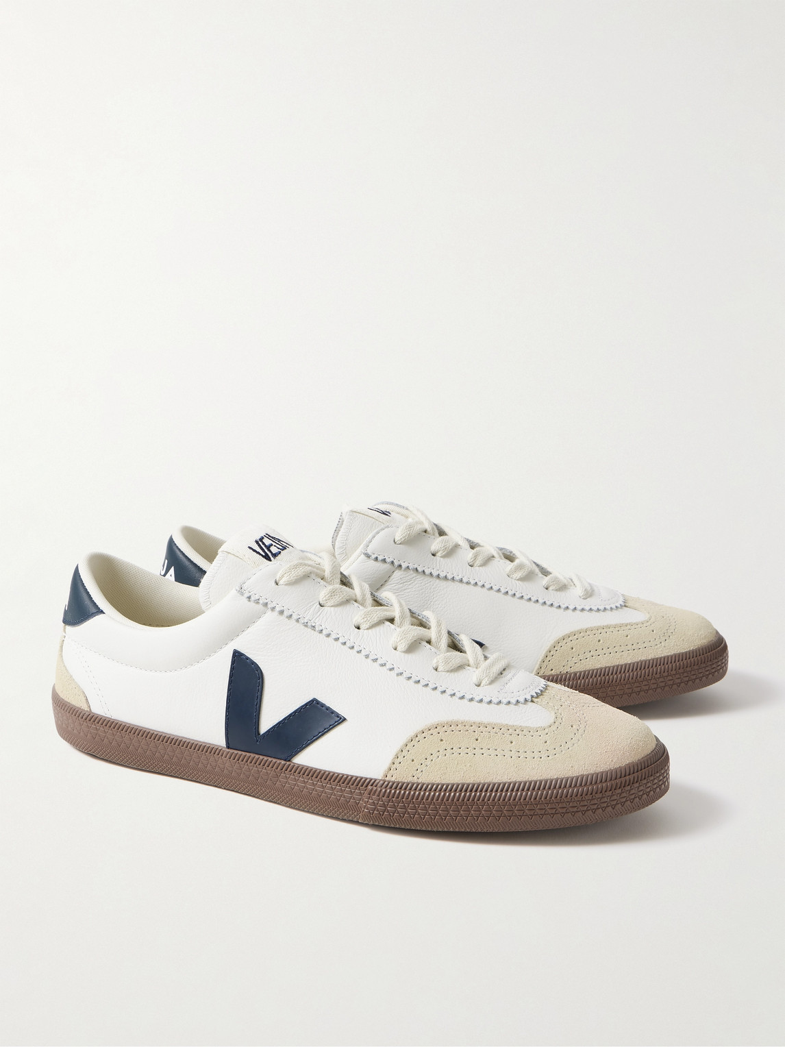 Shop Veja Volley Suede-trimmed O.t. Leather Sneakers In White