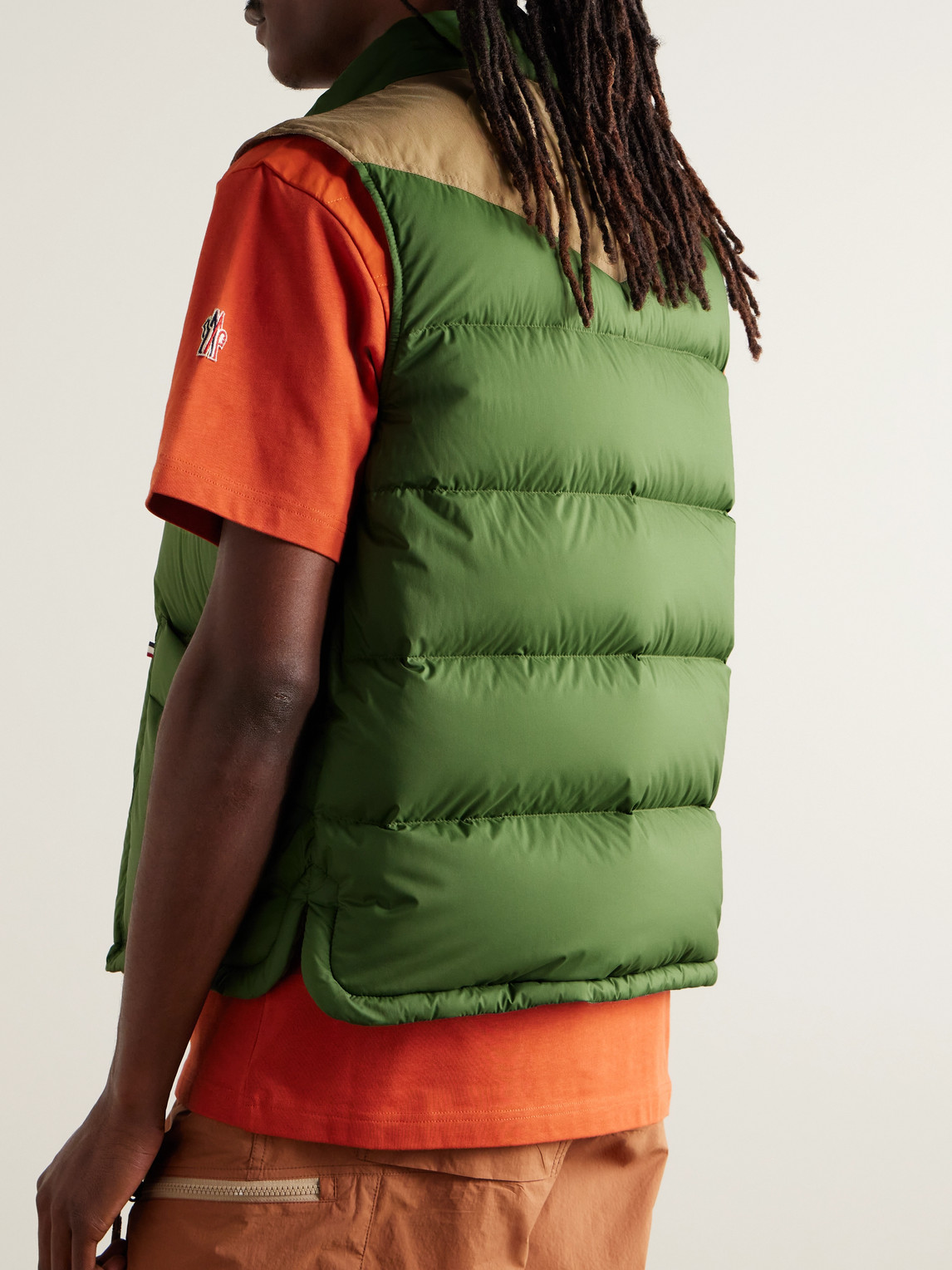 Shop Moncler Veny Cotton Canvas-trimmed Logo-appliquéd Quilted Shell Down Gilet In Green