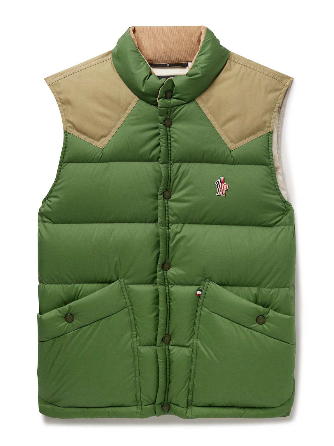 Shop Moncler Veny Cotton Canvas-trimmed Logo-appliquéd Quilted Shell Down Gilet In Green