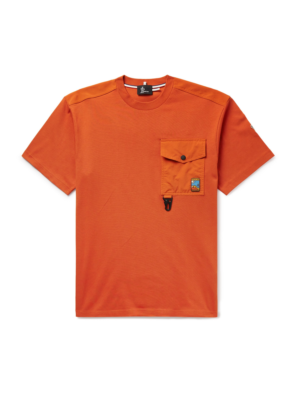 Moncler Logo-appliquéd Shell-trimmed Combed Cotton-jersey T-shirt In Orange
