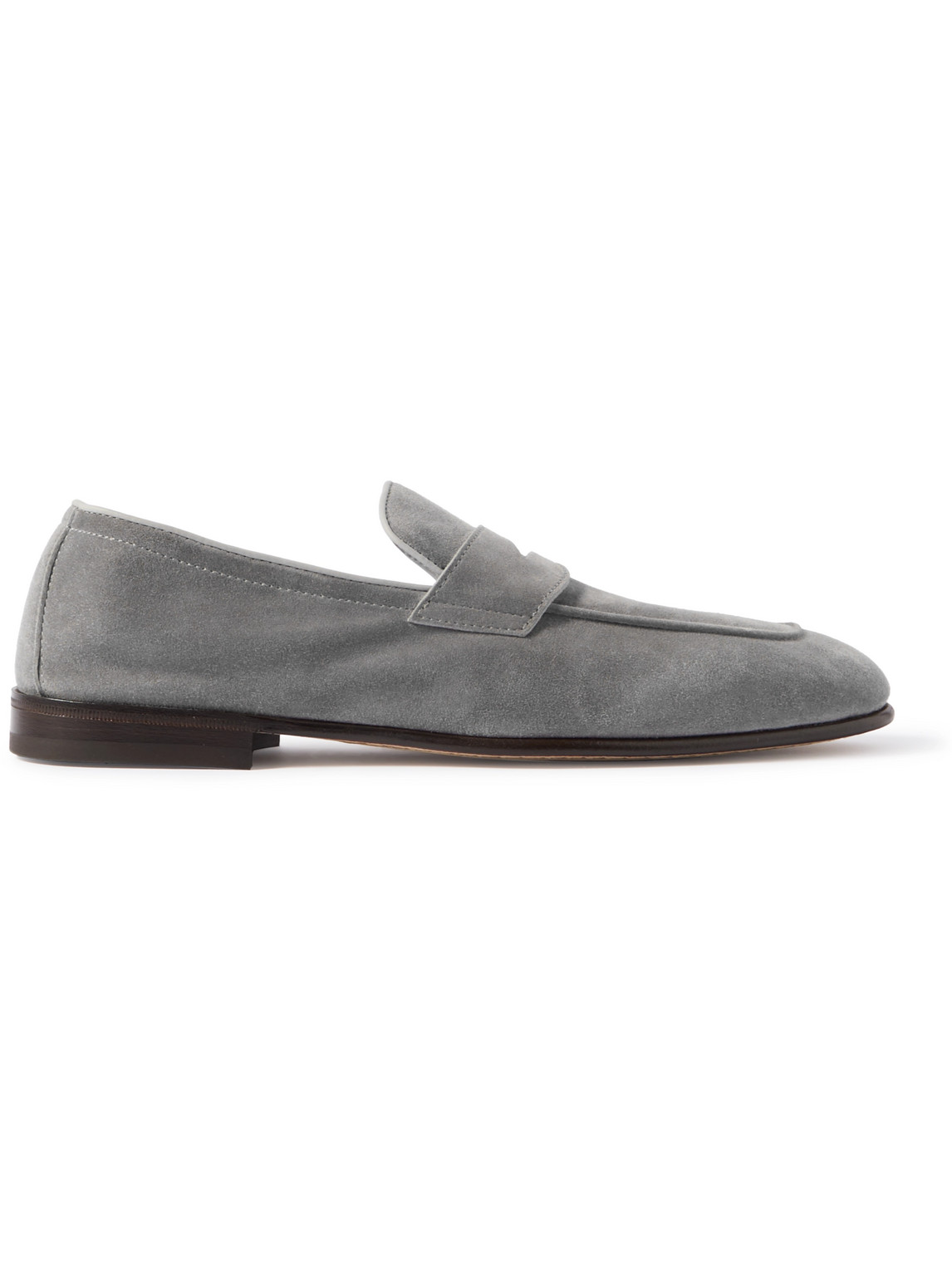 Shop Brunello Cucinelli Suede Penny Loafers In Gray