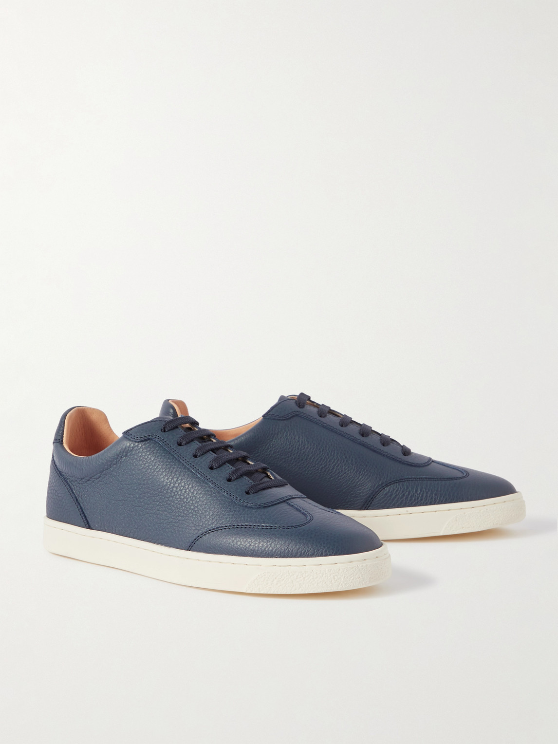 Shop Brunello Cucinelli Full-grain Leather Sneakers In Blue