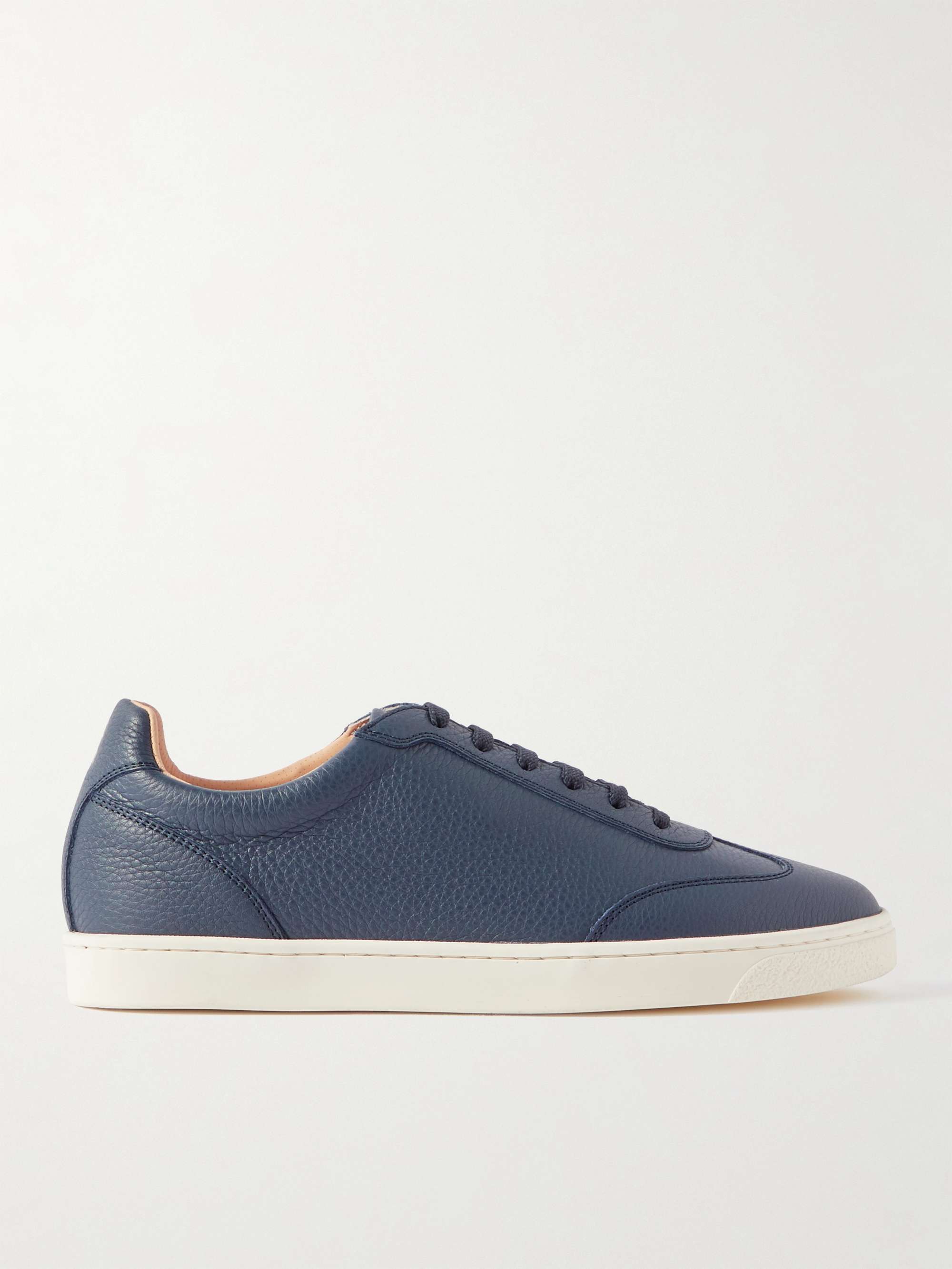 Brunello Cucinelli Full-grain Leather Sneakers in Blue for Men | Lyst