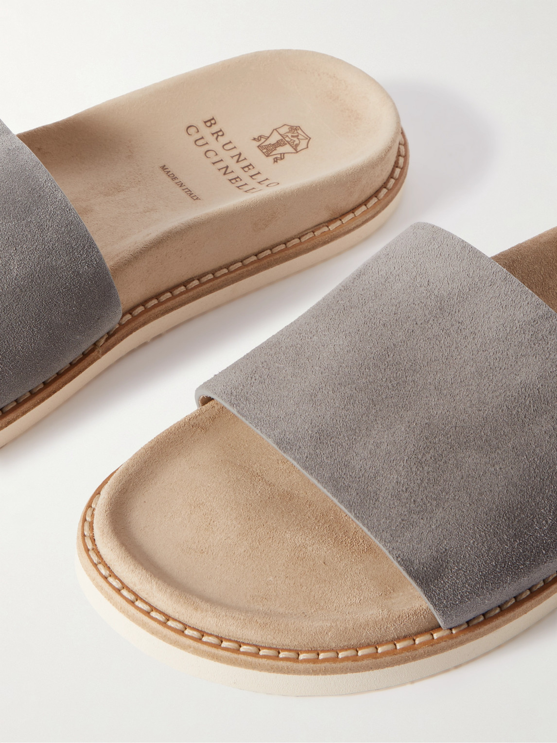 Shop Brunello Cucinelli Suede Sandals In Gray