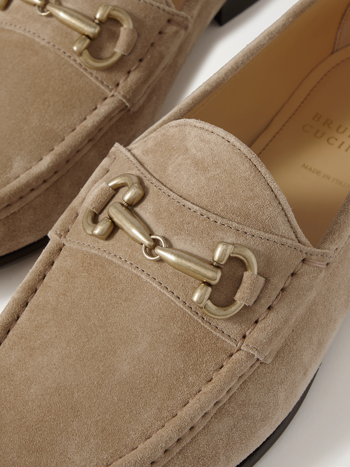 Shop Brunello Cucinelli Horsebit-embellished Suede Loafers In Brown
