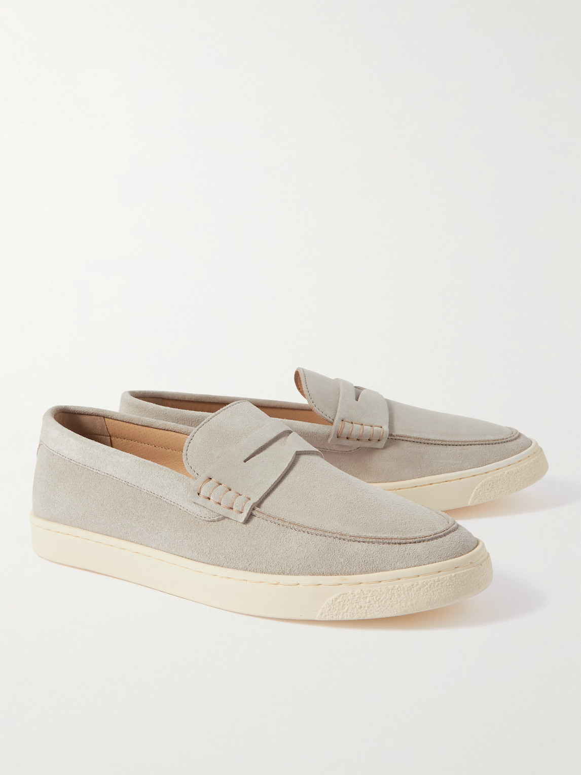 Shop Brunello Cucinelli Suede Penny Loafers In Neutrals
