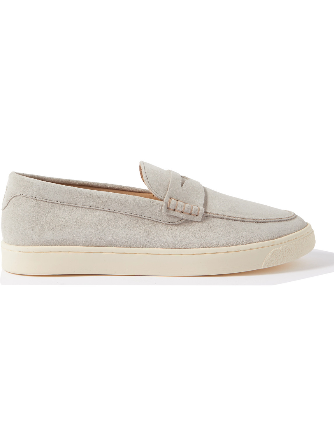 Shop Brunello Cucinelli Suede Penny Loafers In Neutrals