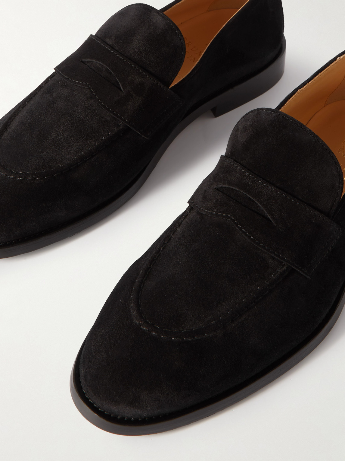 Brunello Cucinelli Suede Penny Loafers In Black