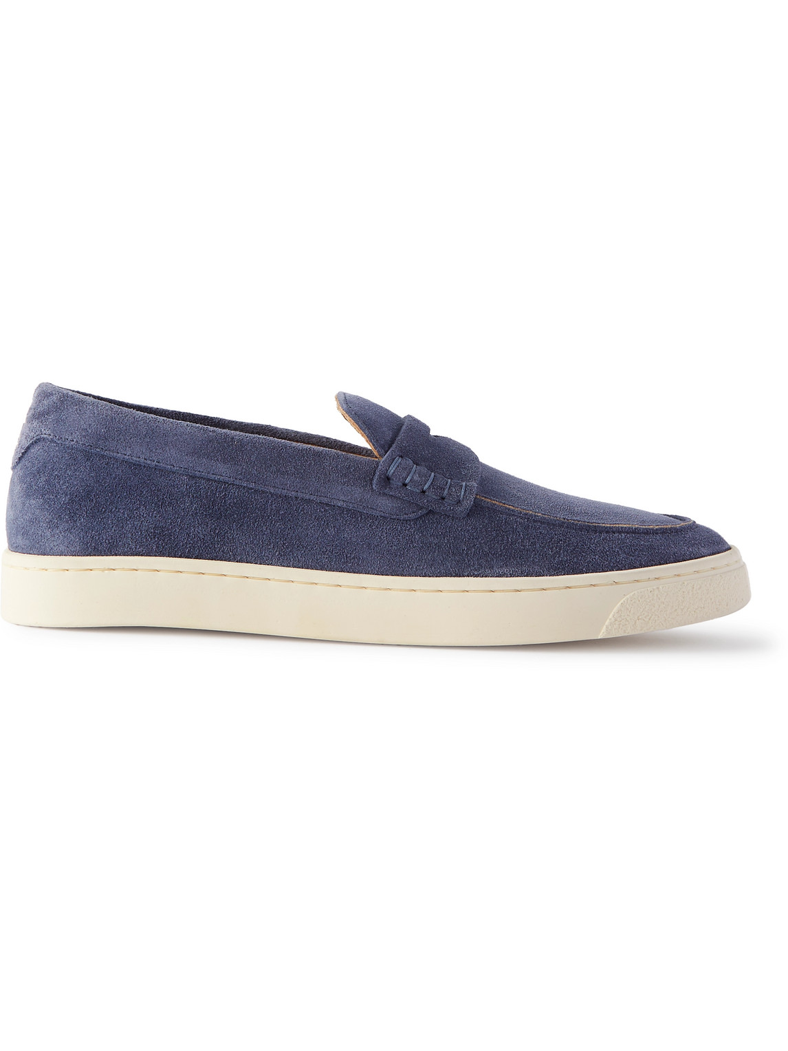 Shop Brunello Cucinelli Suede Penny Loafers In Blue