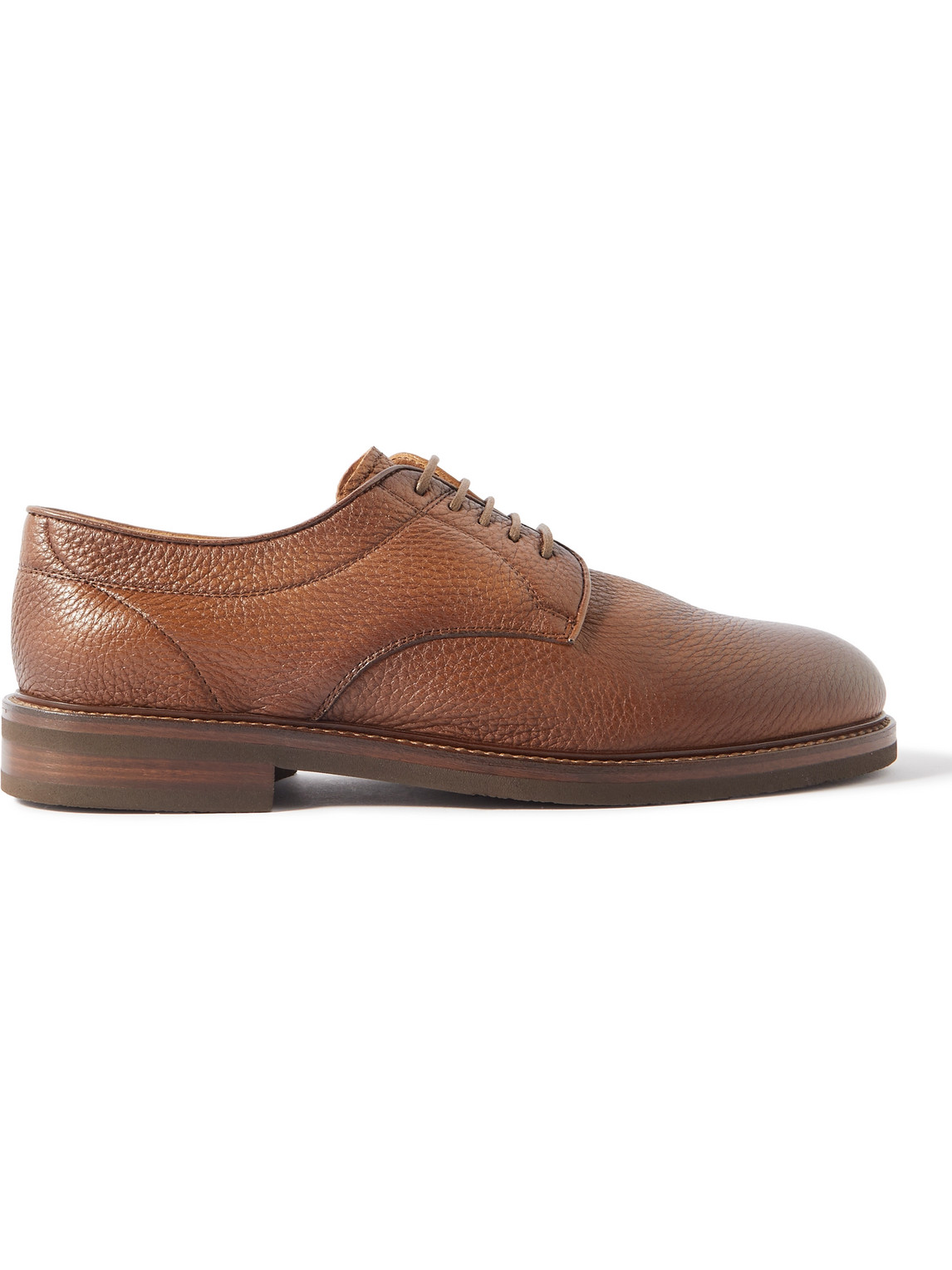 Brunello Cucinelli Full-grain Leather Derby Shoes In Brown