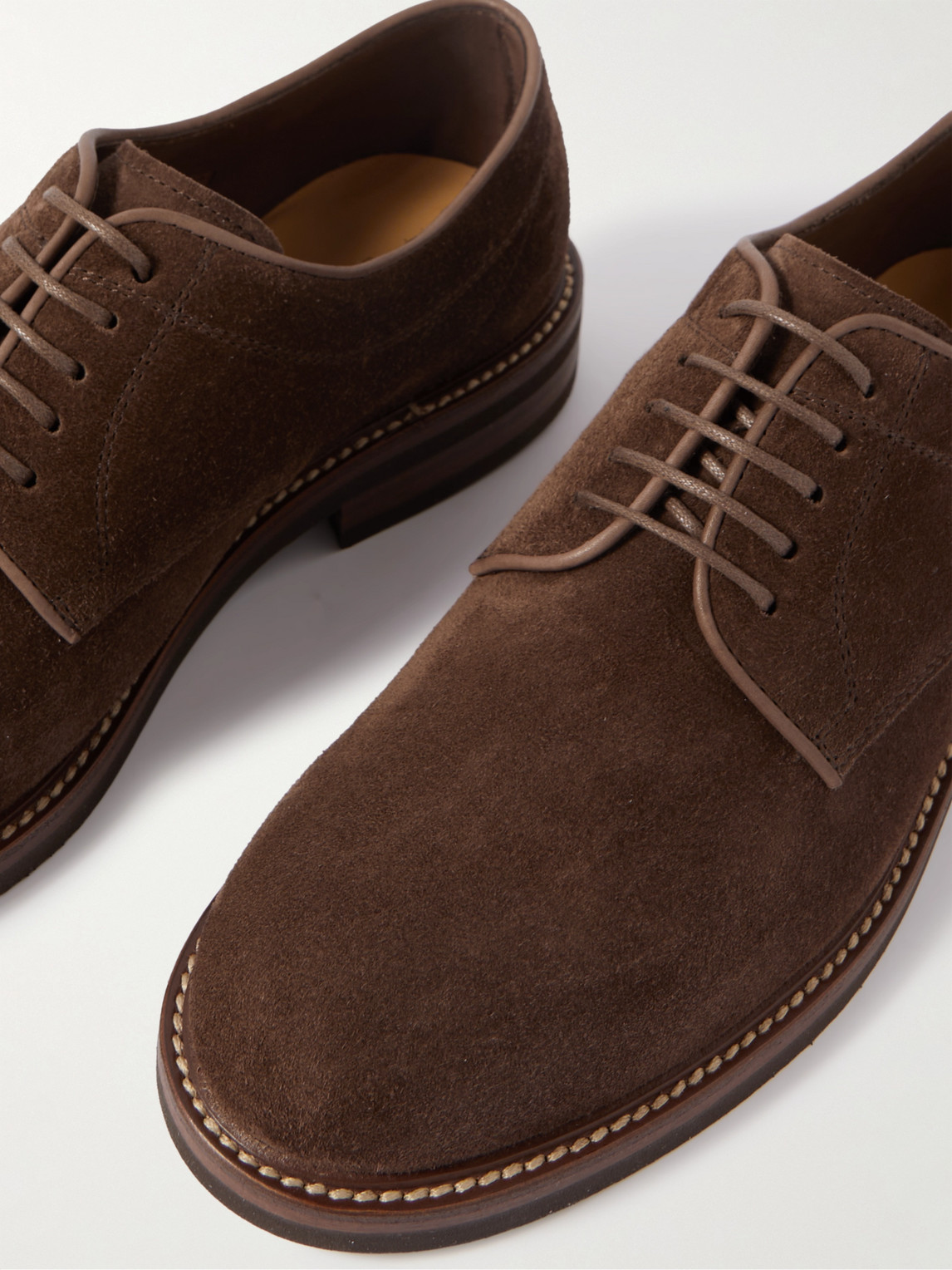 Shop Brunello Cucinelli Leather-trimmed Suede Derby Shoes In Brown