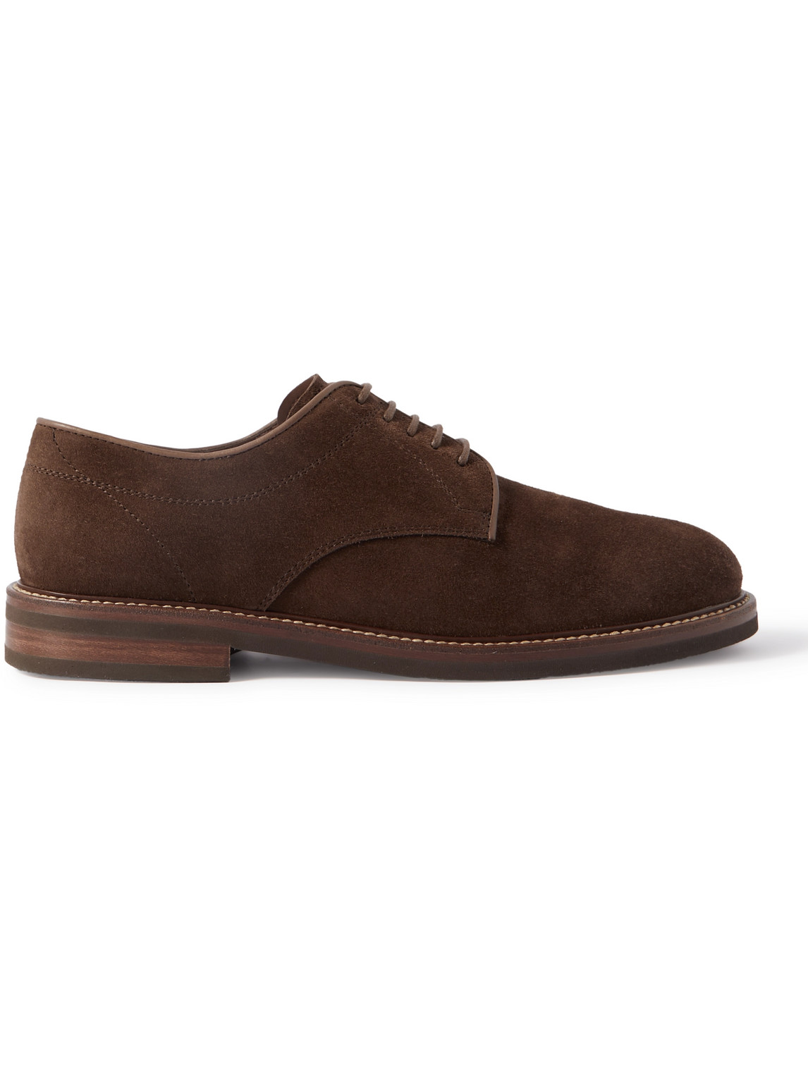 Brunello Cucinelli Leather-trimmed Suede Derby Shoes In Brown