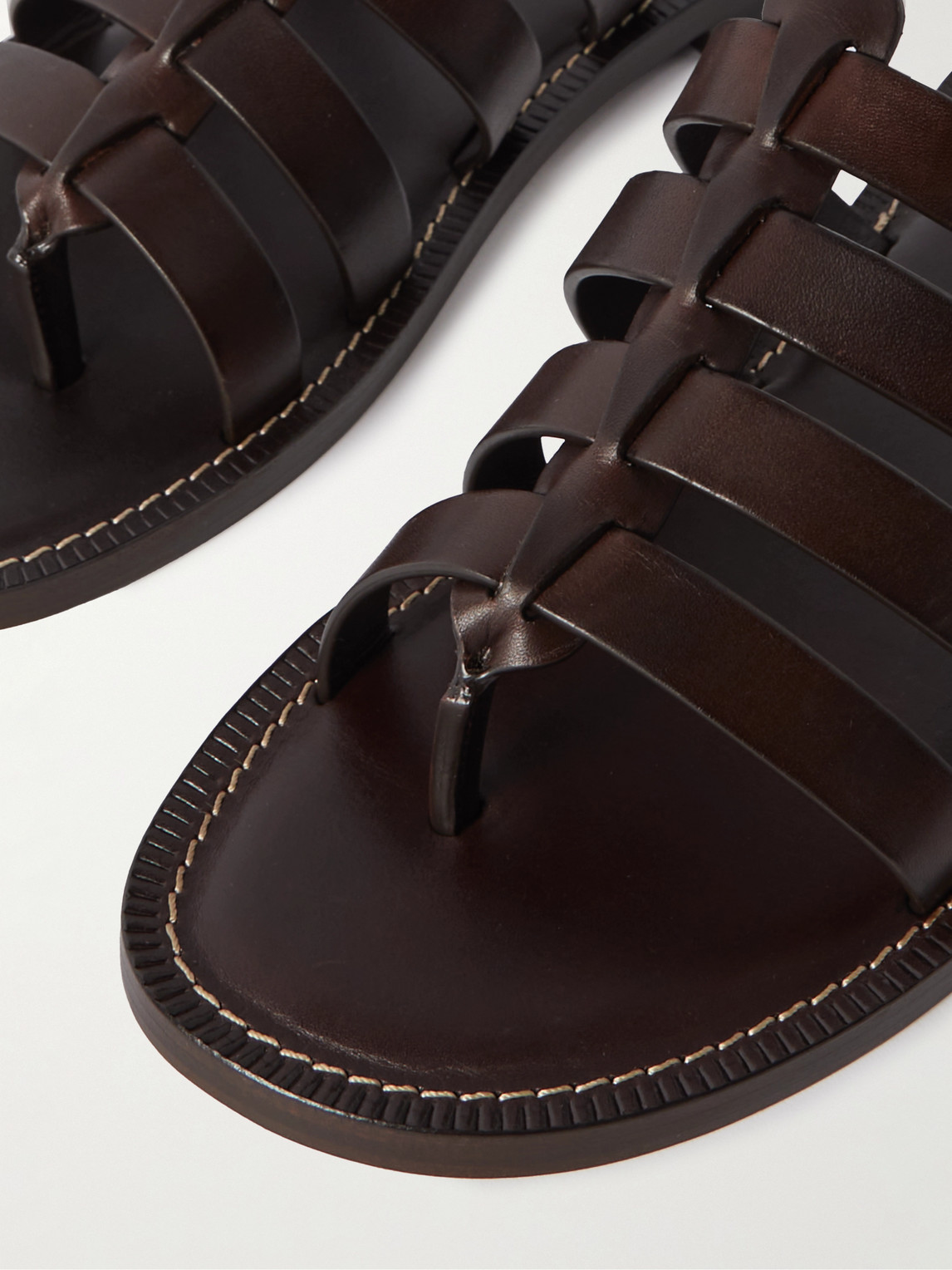 Shop Brunello Cucinelli Isolano Woven Leather Sandals In Brown
