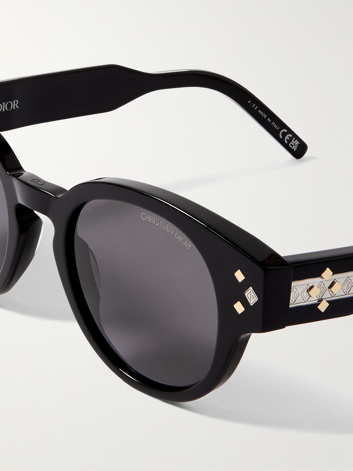 Shop Dior Diamond R2i Acetate And Silver-tone Round-frame Sunglasses In Black