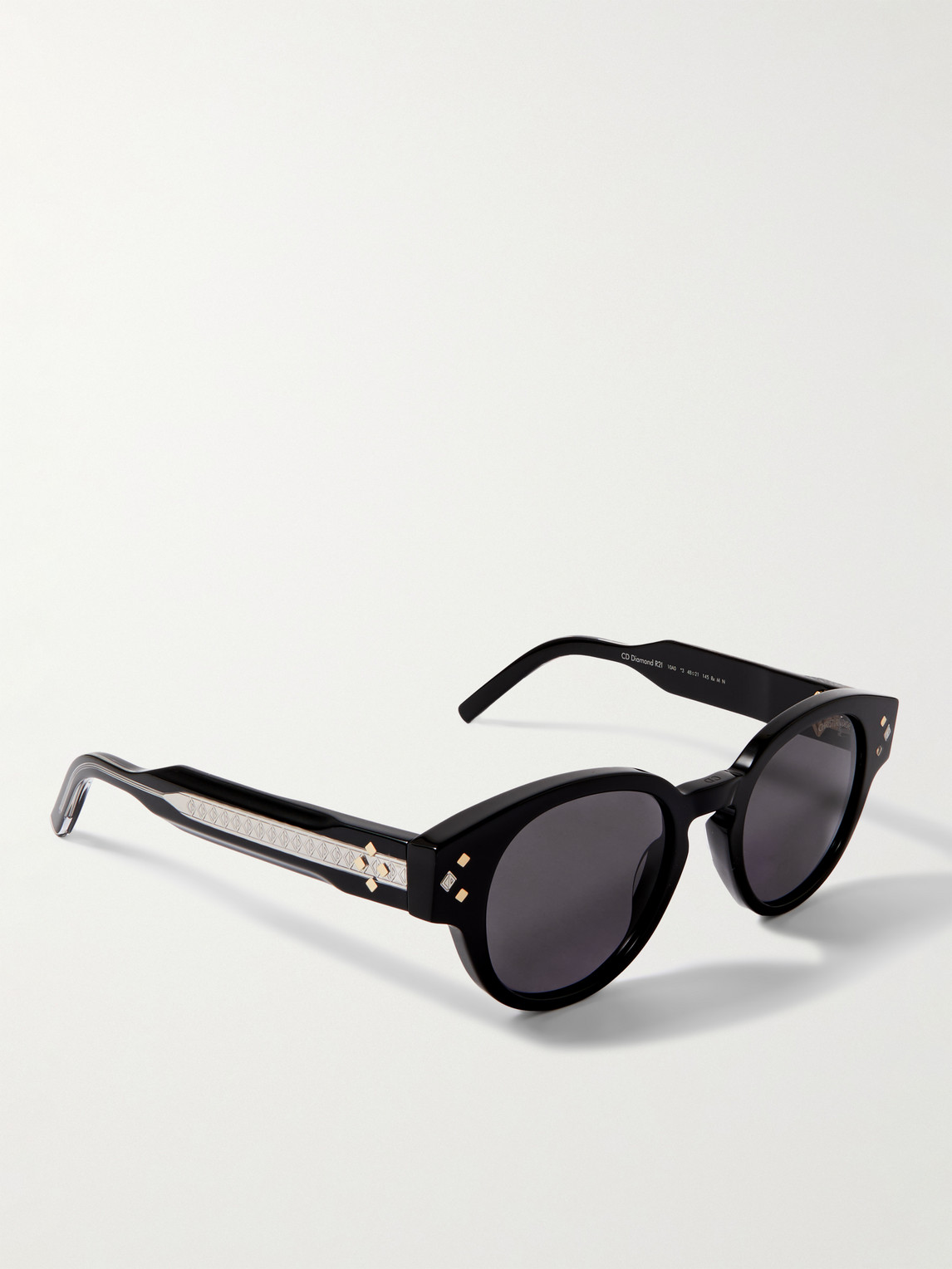 Shop Dior Diamond R2i Acetate And Silver-tone Round-frame Sunglasses In Black