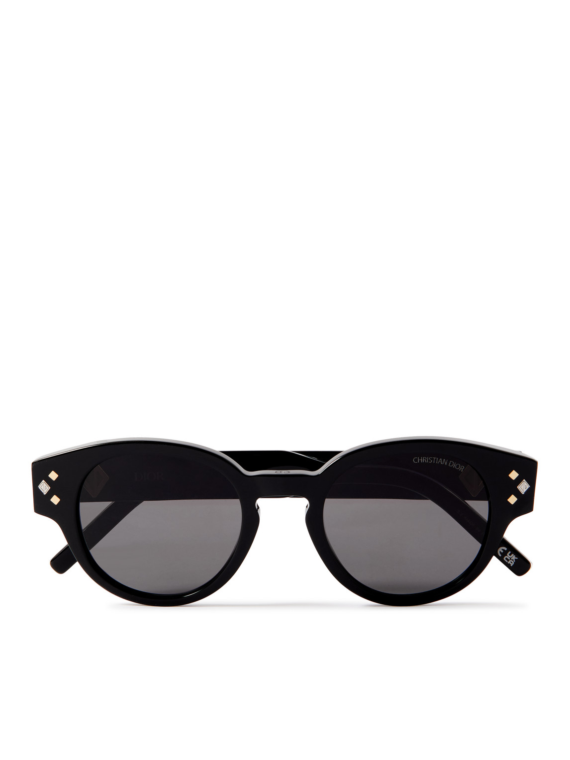 Shop Dior Diamond R2i Acetate And Silver-tone Round-frame Sunglasses In Black