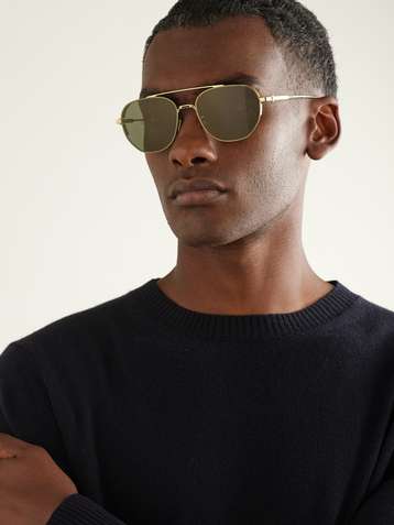 Asher Aviator Sunglasses in Yellow Gold (Men's) by LINDA FARROW – LINDA  FARROW (U.K.)