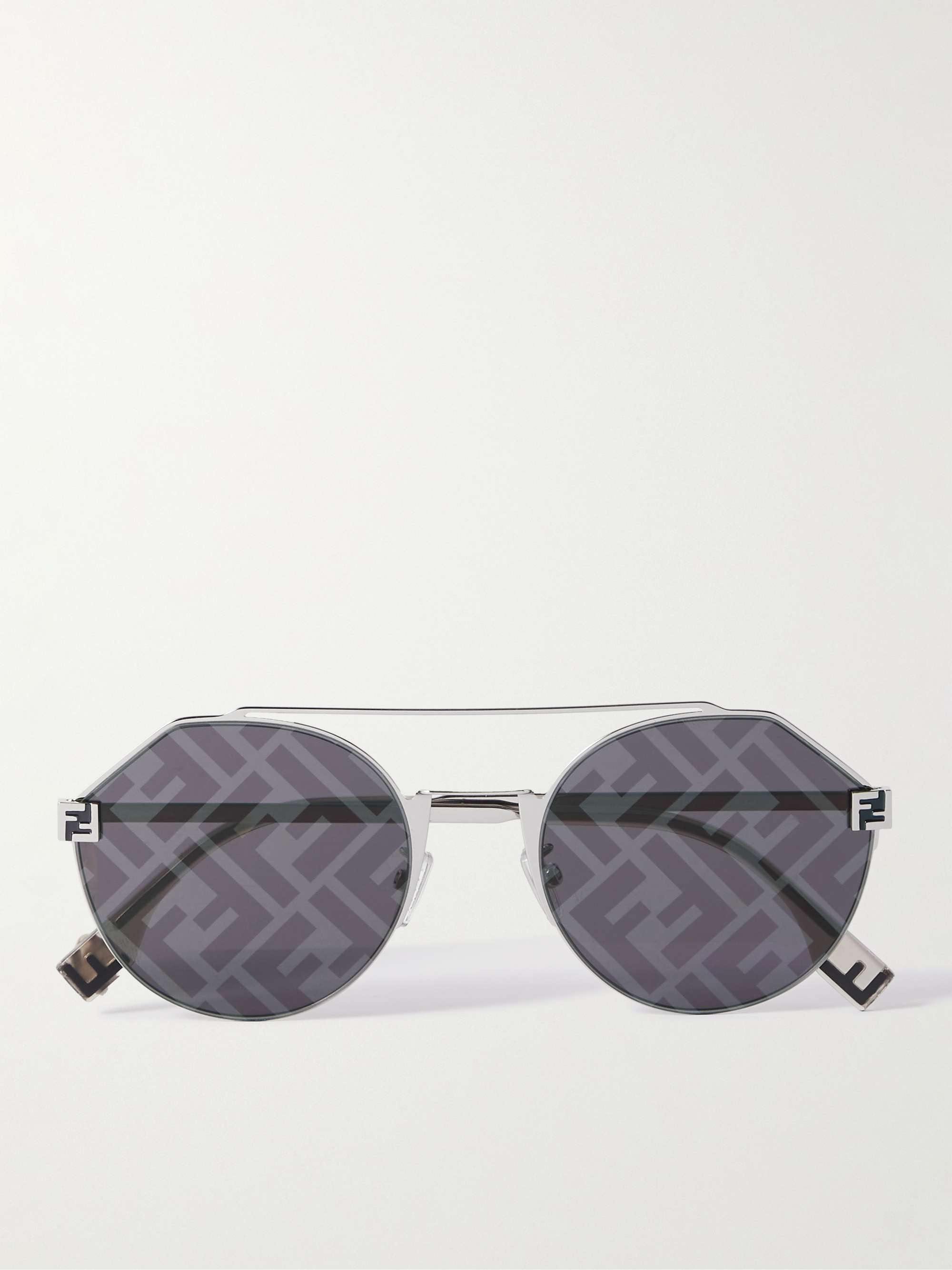 Fendi Men's Monogram Lens Metal Round Sunglasses In Ruthenium