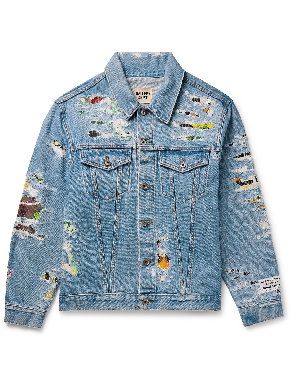 Gallery Dept. Andy Distressed Layered Printed Denim Jacket In Blue