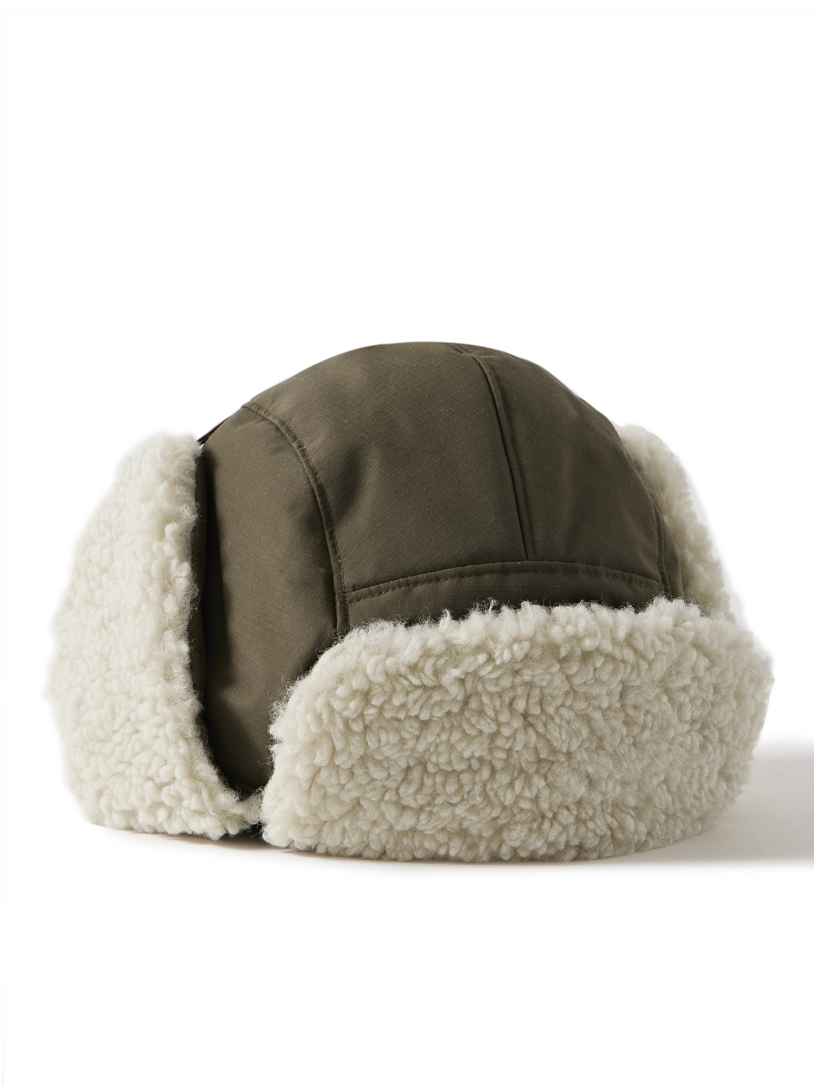 Padded Ripstop and Faux Shearling Trapper Cap