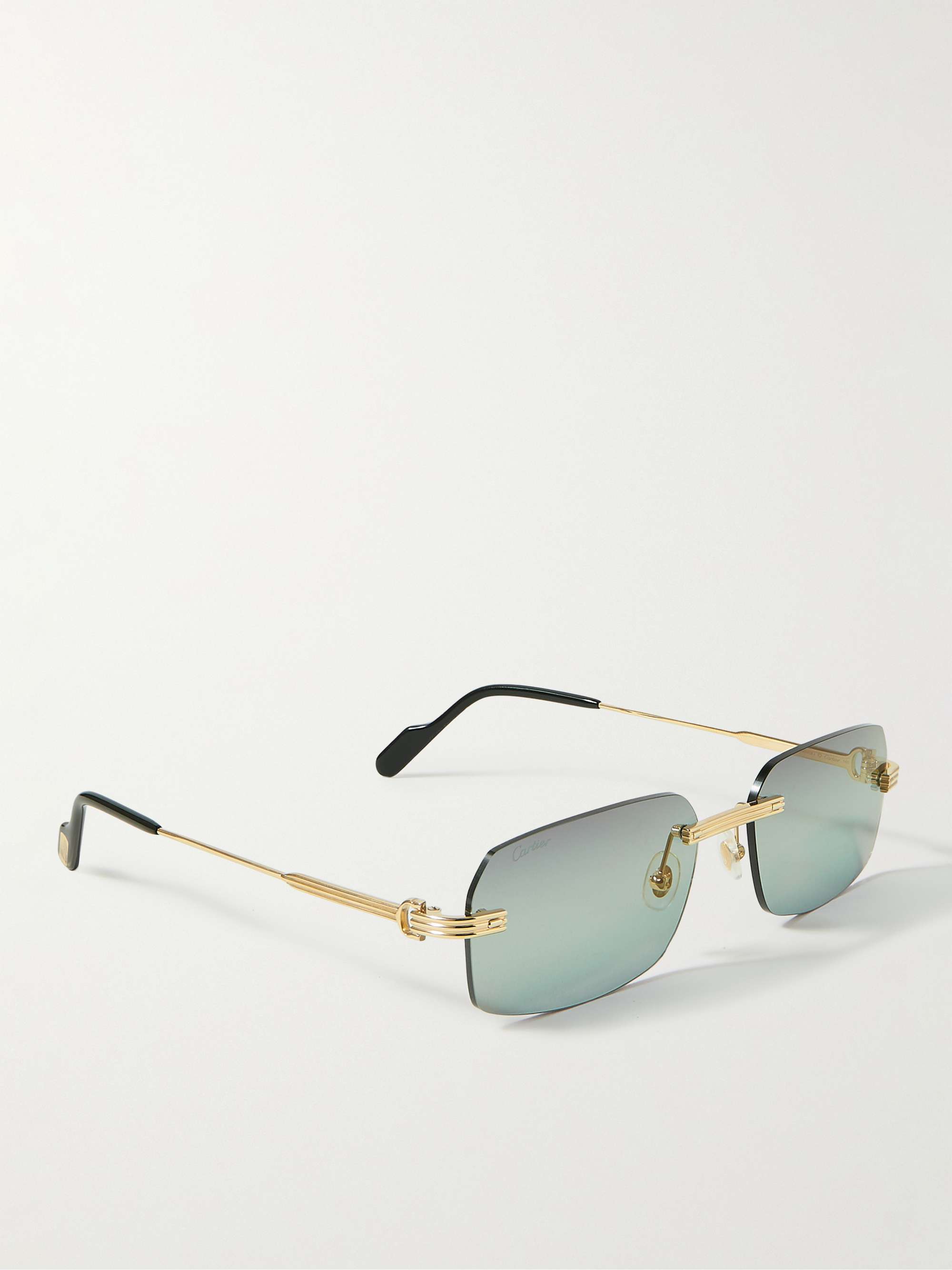 CARTIER EYEWEAR Rimless Rectangular-Frame Gold-Tone Sunglasses